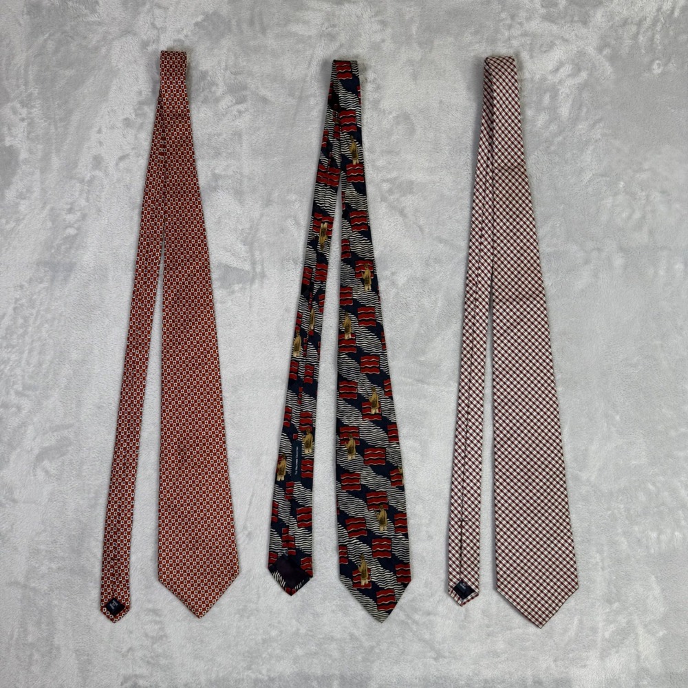 Polo Ralph Lauren Tie Lot of 3 Mens Multi Silk Geometric Fisherman Gingham 3pc